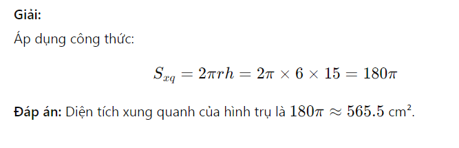 Công thức tính diện tích xung quanh của hình trụ