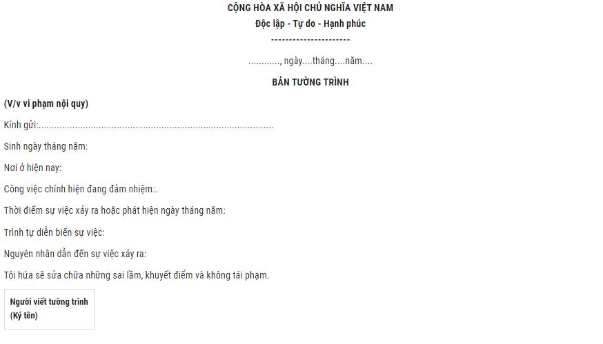 cách viết bảng tường trình cấp 2