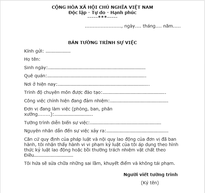 Cách viết bản tường trình cấp 2