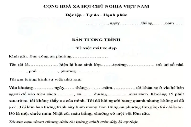 Cách viết bản tường trình cấp 2